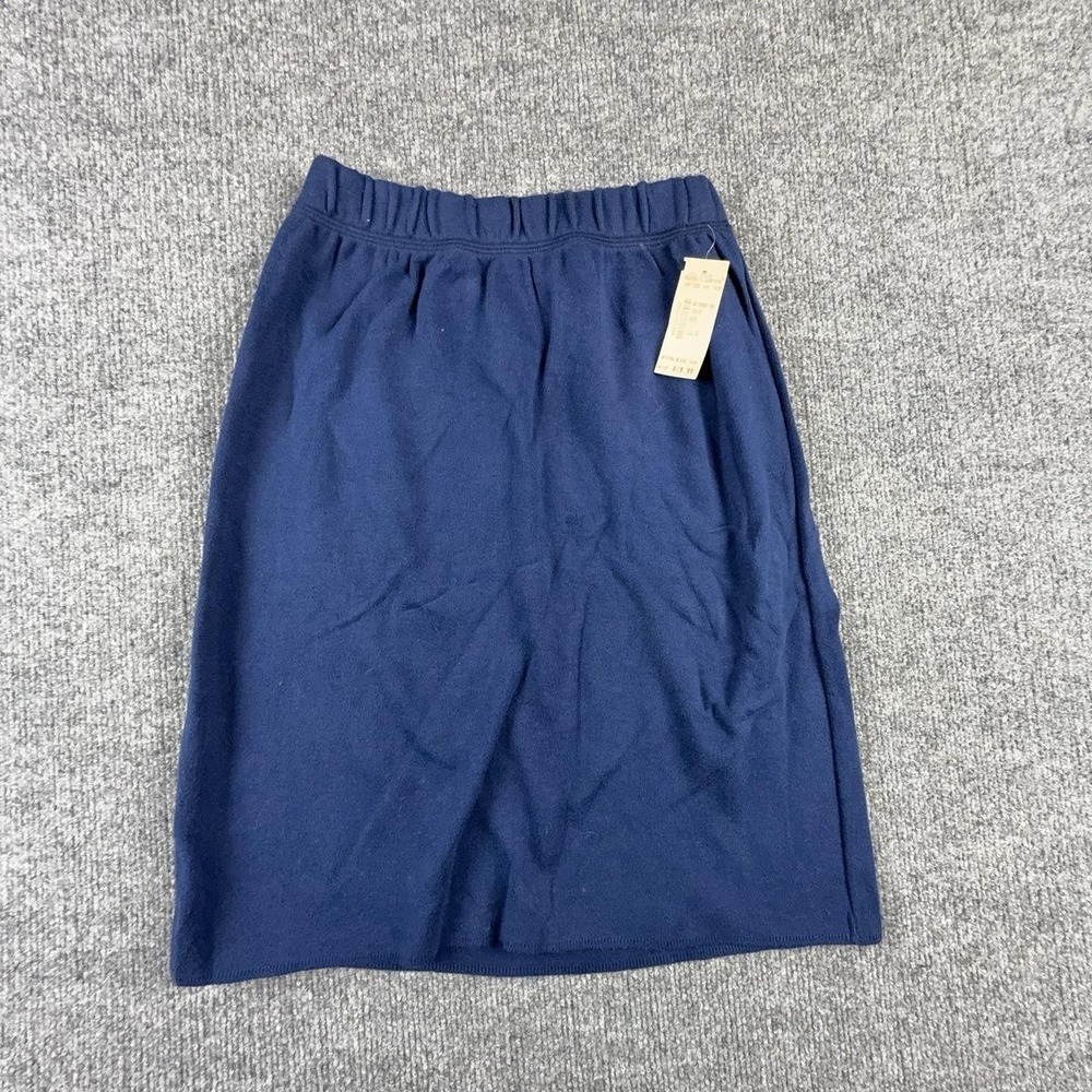 Eddie Bauer Skirt Womens Petite XS Navy Blue Knit Pencil Elastic Waist Made USA